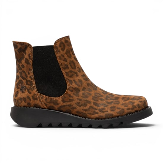Fly London Damen Leopard Tan Chelsea Wildlederleder-Knöchelstiefel – SALV195 - Image 1
