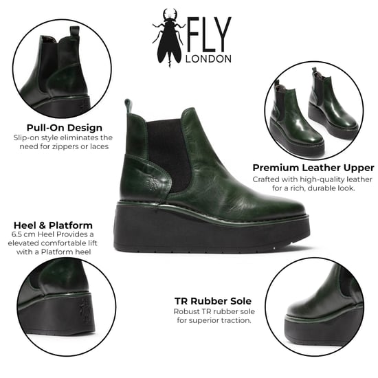 Fly London Womens Green Leather Chelsea Ankle Platform Boots – HELY268 - Image 2