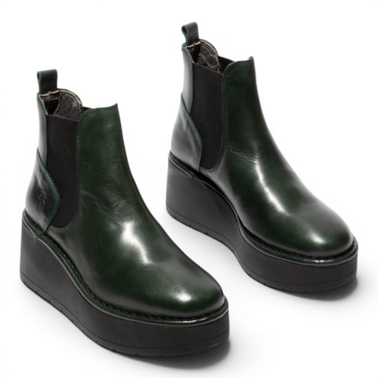 Fly London Womens Green Leather Chelsea Ankle Platform Boots – HELY268 - Image 3