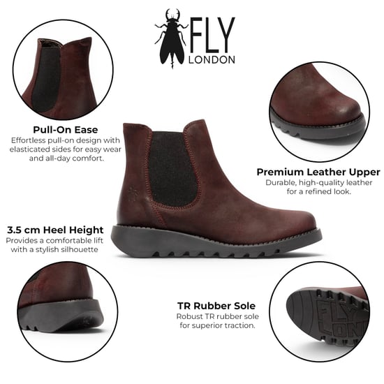 Fly London Damen burgundy Chelsea Wildlederleder-Knöchelstiefel – SALV195 - Image 2