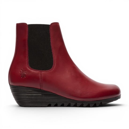 Fly London Damen-Burgundrote Leder-Chelsea-Stiefel mit Keilabsatz – ORFU496 - Image 1