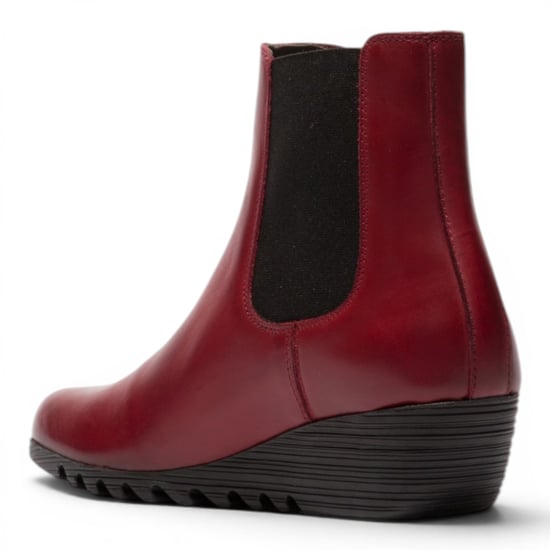 Fly London Damen-Burgundrote Leder-Chelsea-Stiefel mit Keilabsatz – ORFU496 - Image 4