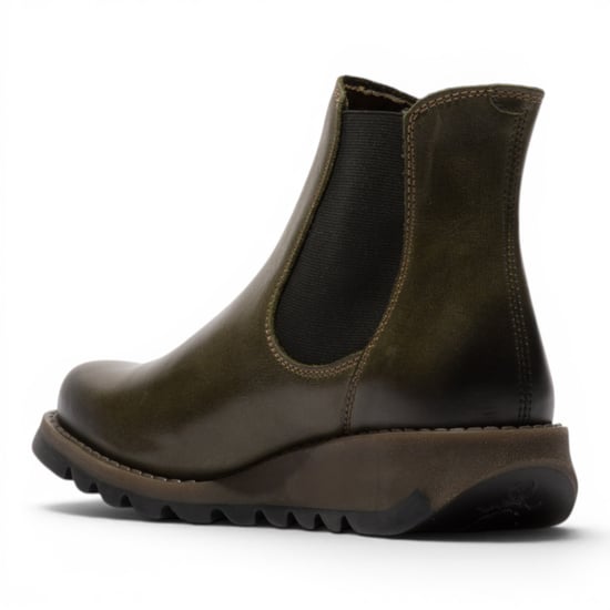 Fly London Damen Diesel Green Chelsea Leder-Knöchelstiefel – SALV195 - Image 3
