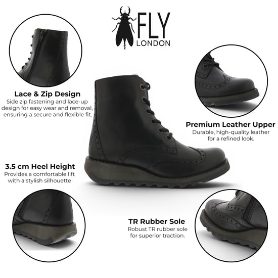 Fly London Damen Schwarze Leder-Schnürstiefel – SARL069 - Image 2