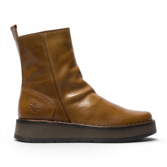 Fly London Damen beige Leder-Reißverschluss-Plateau-Stiefel – RENO053FLY - Image 1