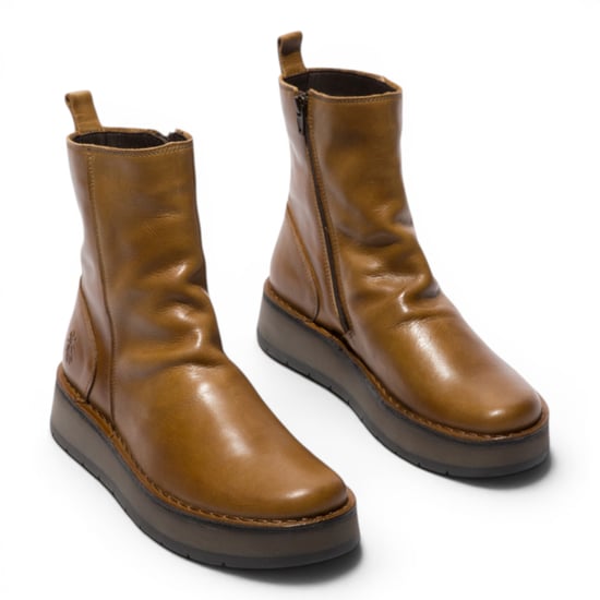 Fly London Damen beige Leder-Reißverschluss-Plateau-Stiefel – RENO053FLY - Image 3