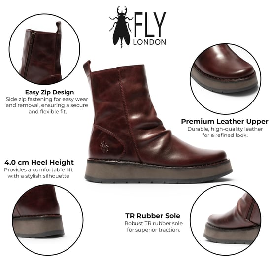 Fly London Damen Weinleder-Zip-Up-Plattform-Stiefel – RENO053FLY - Image 2