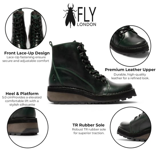 Fly London Womens Green Leather Schnürstiefel – HAZI147 - Image 2