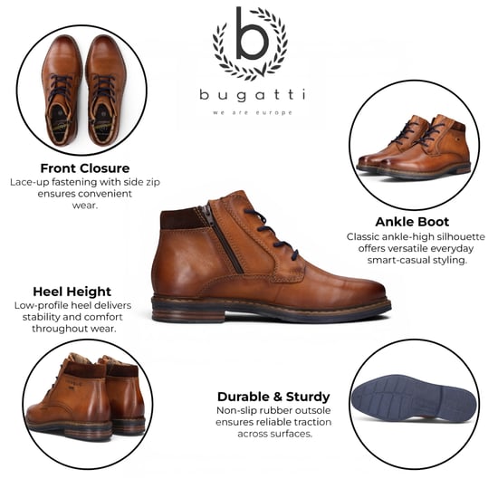 Bugatti Herren Tan Braune Leder-Schnürstiefel Chukka Ankle Boots – Rigalo Evo - Image 2