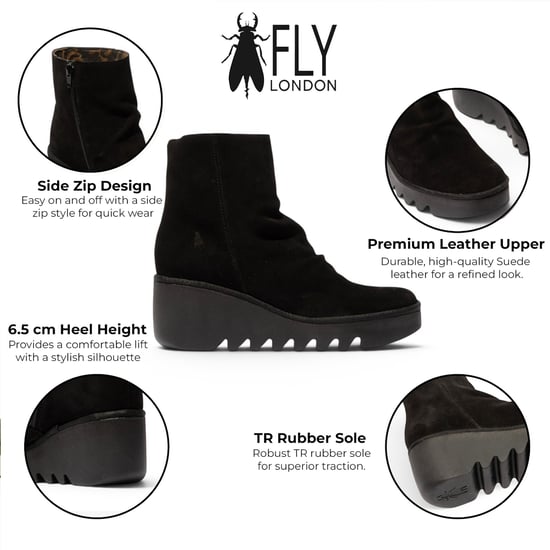 Fly London Damen Schwarze Wildlederleder-Wedge-Heel-Plattformstiefel – BAAN538 - Image 2