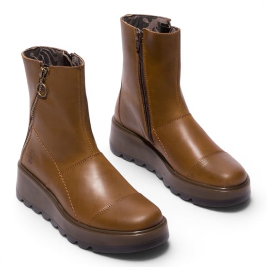 Fly London Damen-Tan Leder-Reißverschluss-Plateau-Knöchelstiefel – TARP553FLY - Image 3