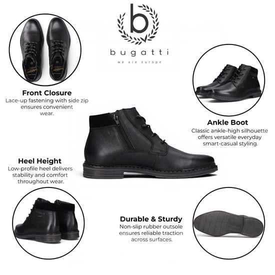 Bugatti Herren Schwarze Leder-Schnürstiefel Chukka Knöchelstiefel – Rigalo Evo - Image 2