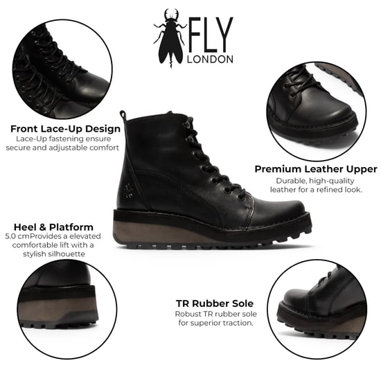 Fly London Damen Schwarze Schnürstiefel mit Schnürung – HAZI147 - Image 2