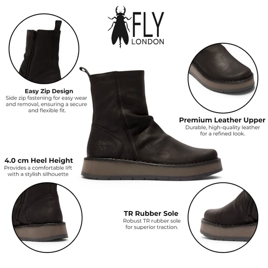 Fly London Damen-Schwarze Wildlederleder-Reißverschluss-Plateau-Knöchelstiefel – RENO053FLY - Image 2