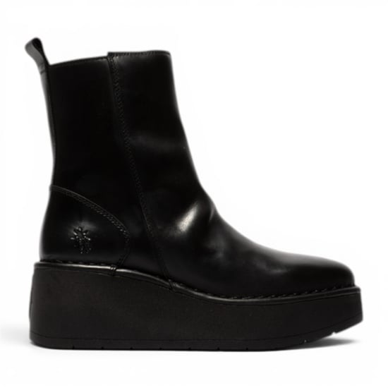 Fly London Damen Schwarze Leder-Keilfersen-Plattformstiefel – HEIJ272 - Image 1