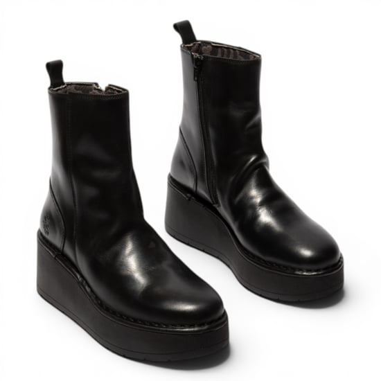 Fly London Damen Schwarze Leder-Keilfersen-Plattformstiefel – HEIJ272 - Image 3