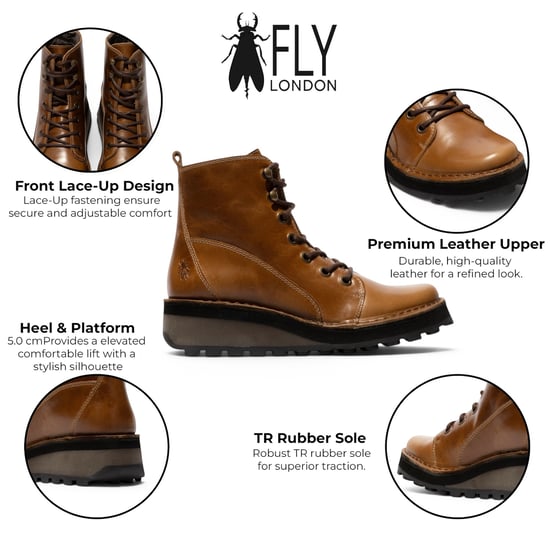 Fly London Damen-Tan-Leder-Schnürstiefel – HAZI147 - Image 2