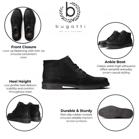 Bugatti Herren Schwarze Leder-Schnürstiefel Chukka Knöchelstiefel – Rigalo Evo C30 - Image 2