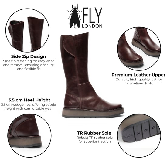 Fly London Damen Weinleder High Pull On lange Stiefel – RHEA042 - Image 2