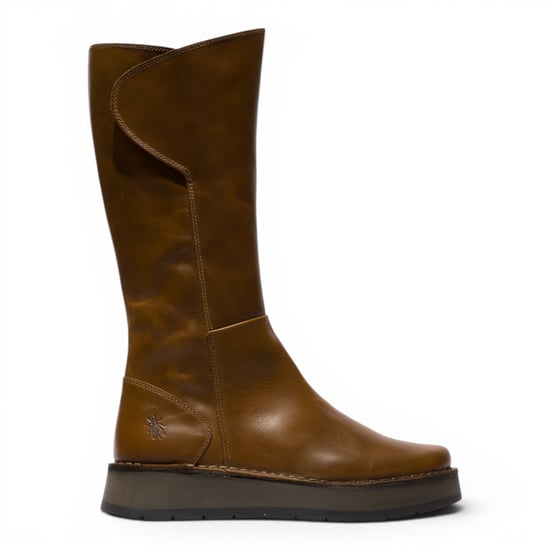 Fly London Damen beige Lederstiefel mit hohem Pull-On – RHEA042 - Image 1