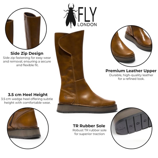 Fly London Damen beige Lederstiefel mit hohem Pull-On – RHEA042 - Image 2