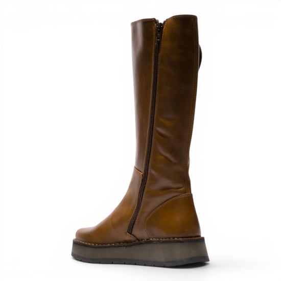 Fly London Damen beige Lederstiefel mit hohem Pull-On – RHEA042 - Image 4