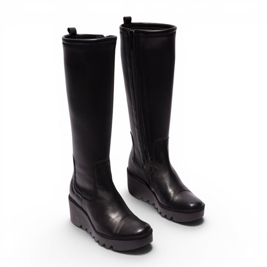 Fly London Damen Schwarze Lederstiefel mit hohem Keilabsatz – BUDI603 - Image 3