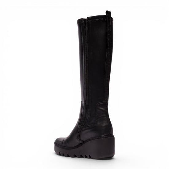 Fly London Damen Schwarze Lederstiefel mit hohem Keilabsatz – BUDI603 - Image 4