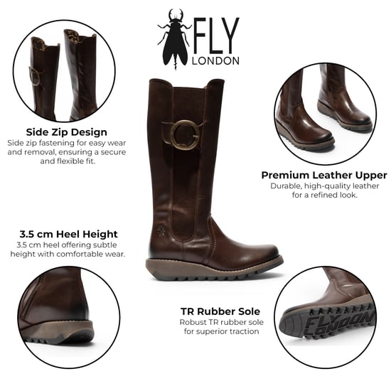 Fly London Damen braune Lederstiefel kniehoch – SOIF361 - Image 2