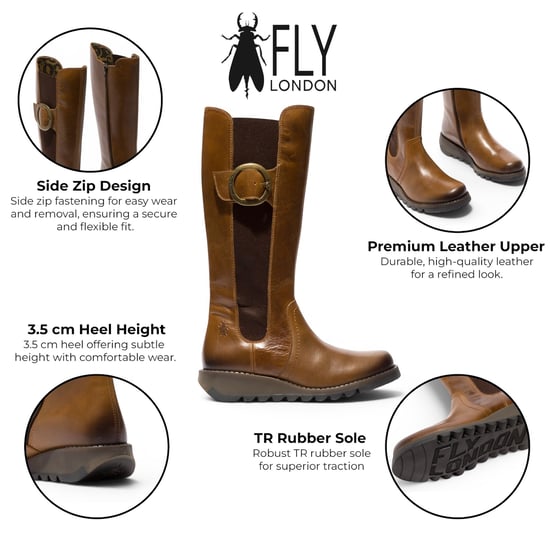 Fly London Damen-Stiefel mit beige Lederknielänge – SOIF361 - Image 2