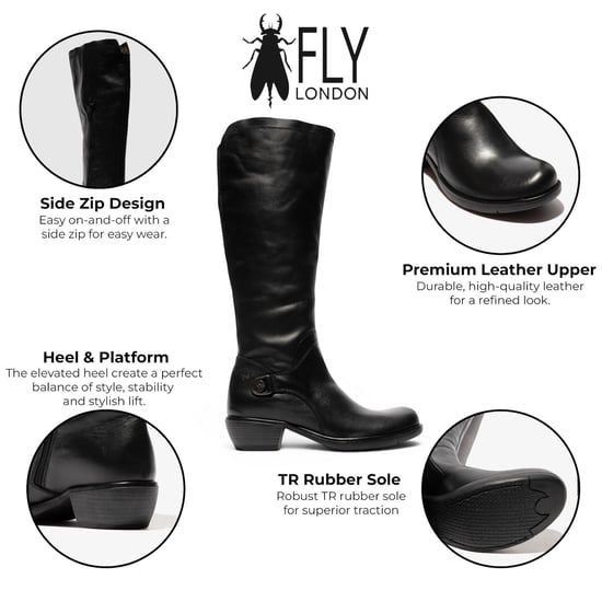 Fly London Damen Schwarze Leder-Reitstiefel mit hohen Absätzen – MISTRY - Image 2