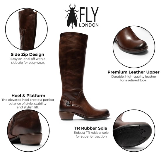 Fly London Damen braune Leder-Langstiefel mit hohen Absätzen – MISTRY - Image 2