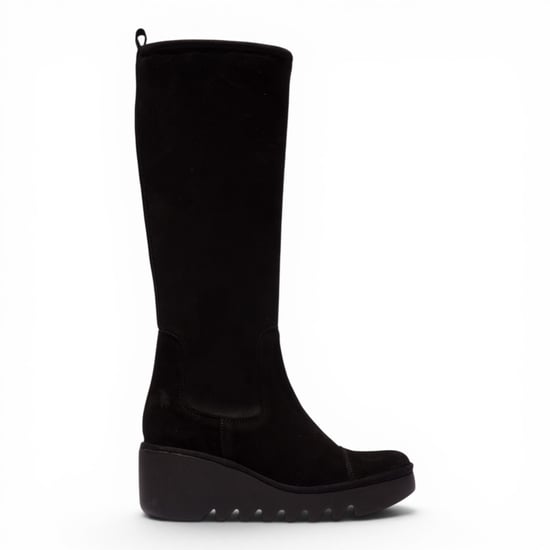 Fly London Damen-Schwarze Wildlederstiefel mit hohem Keilabsatz – BUDI603 - Image 1