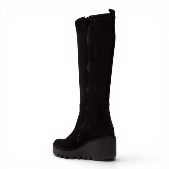 Fly London Damen-Schwarze Wildlederstiefel mit hohem Keilabsatz – BUDI603 - Image 4