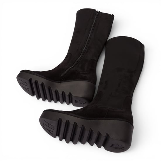 Fly London Damen-Schwarze Wildlederstiefel mit hohem Keilabsatz – BUDI603 - Image 5