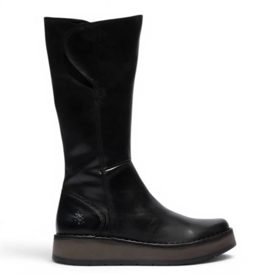 Fly London Damen Schwarze Lederstiefel mit hohem Zug – RHEA042 - Image 1