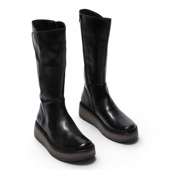 Fly London Damen Schwarze Lederstiefel mit hohem Zug – RHEA042 - Image 3