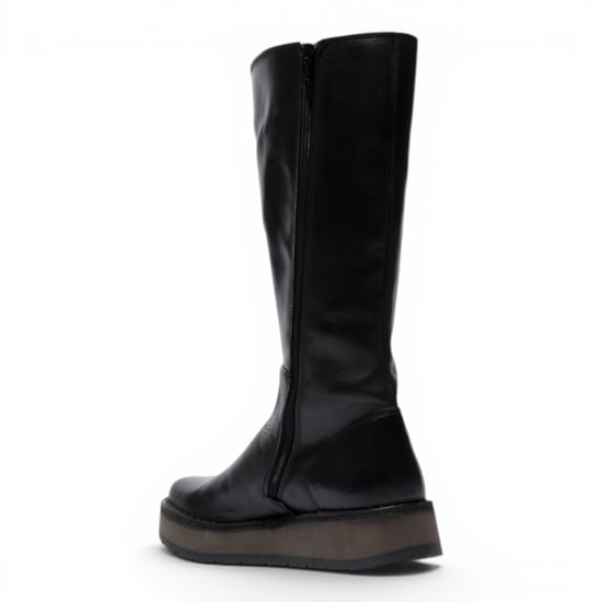 Fly London Damen Schwarze Lederstiefel mit hohem Zug – RHEA042 - Image 4