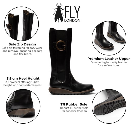 Fly London Damen Schwarze, kniehohe Lederstiefel – SOIF361 - Image 2