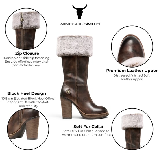 Windsorsmith Damen-Braune Leder-Fellstiefel mit hohem Absatz für Damen zur Mitte der Waden – Lovestruck - Image 2