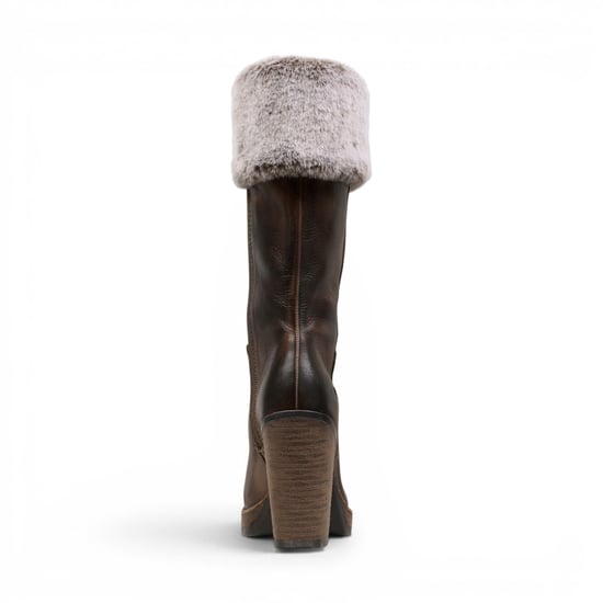 Windsorsmith Damen-Braune Leder-Fellstiefel mit hohem Absatz für Damen zur Mitte der Waden – Lovestruck - Image 4