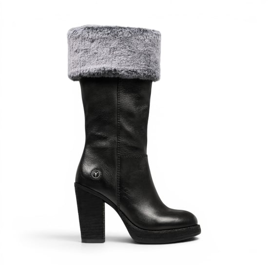 Windsorsmith Damen-Schwarze Leder-Fellstiefel mit hohem Absatz für Damen bis zur Mitte der Wade – Lovestruck - Image 1