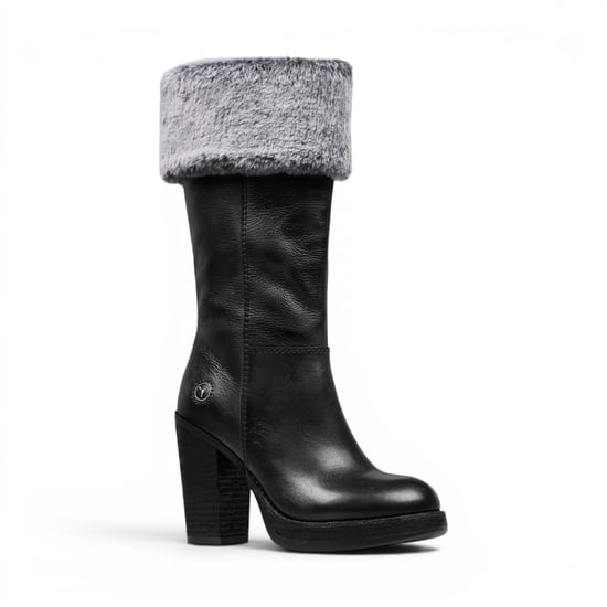 Windsorsmith Damen-Schwarze Leder-Fellstiefel mit hohem Absatz für Damen bis zur Mitte der Wade – Lovestruck - Image 3