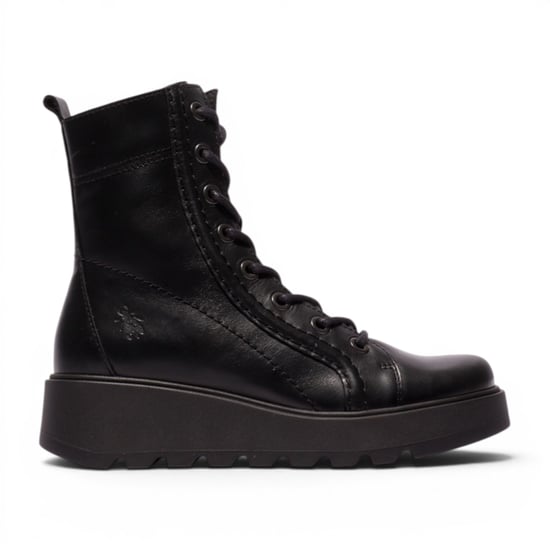Fly London Damen Schwarze Leder-Schnürstiefel mit Keilabsatz – TERY554 - Image 1