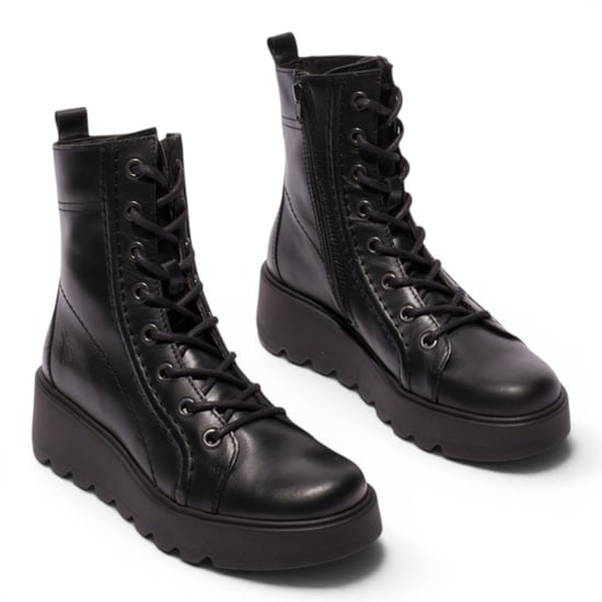 Fly London Damen Schwarze Leder-Schnürstiefel mit Keilabsatz – TERY554 - Image 3