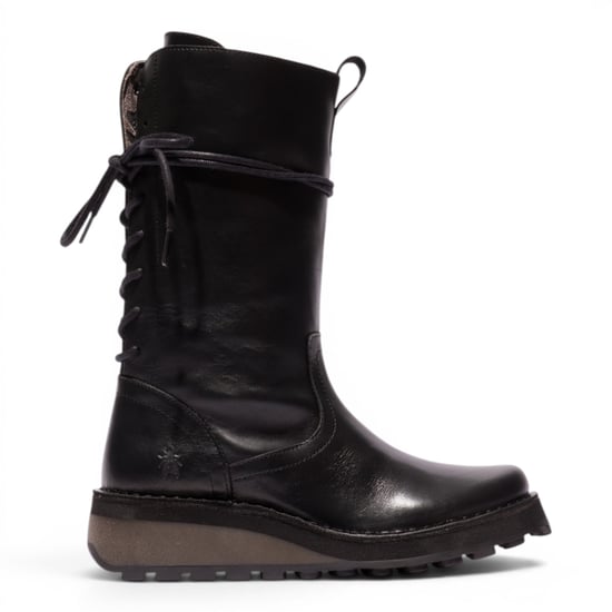 Fly London Damen-Schwarze Lederstiefel bis zur Mitte der Wade – HEIG229 - Image 1