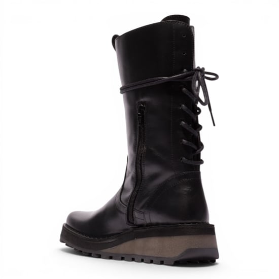 Fly London Damen-Schwarze Lederstiefel bis zur Mitte der Wade – HEIG229 - Image 4
