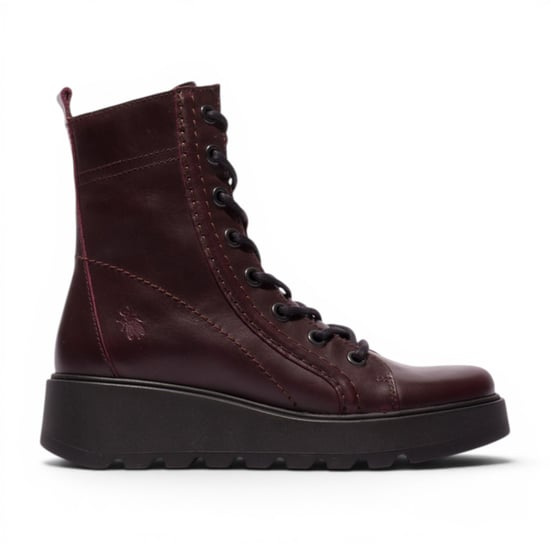 Fly London Womens Wine Leather Schnürstiefel mit Keilabsatz – TERY554 - Image 1