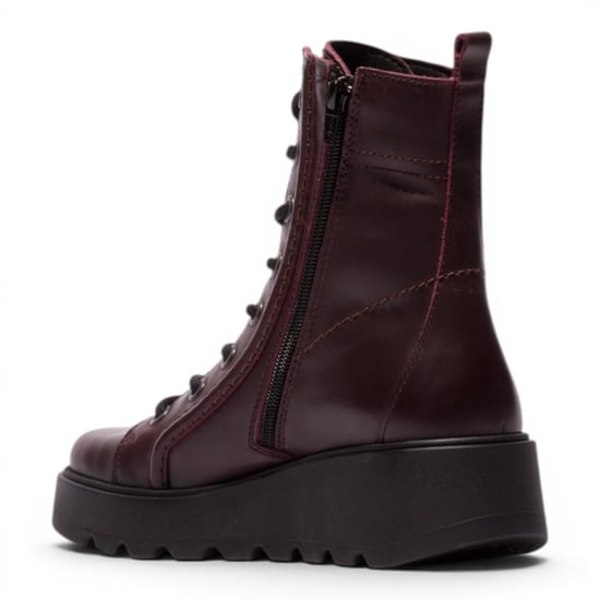 Fly London Womens Wine Leather Schnürstiefel mit Keilabsatz – TERY554 - Image 4