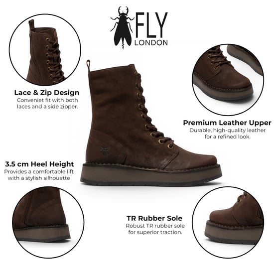 Fly London Womens Combat Brown Wildleder-Schnürstiefel – RAMI043 - Image 2